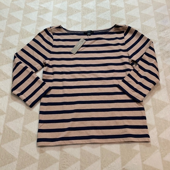 J crew structured boatneck tshirt khaki navy strip - Picture 3 of 7